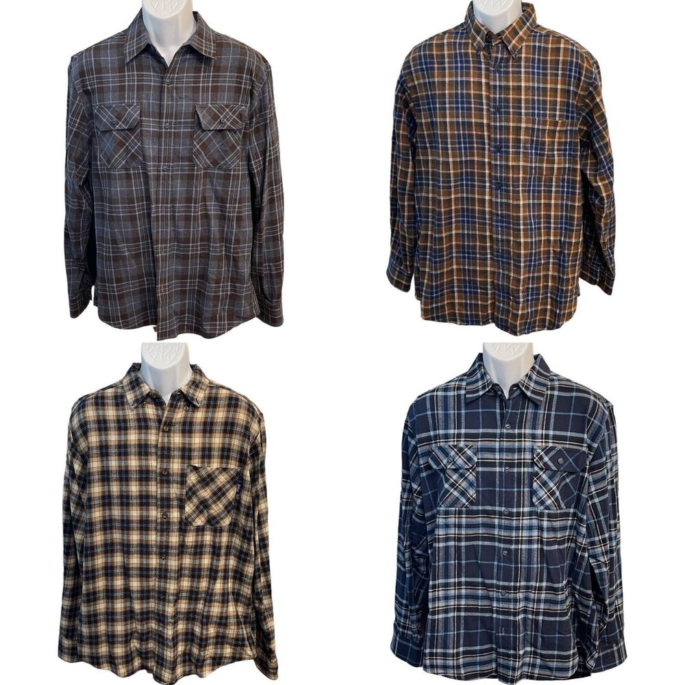 Lot 4 Flannel Shirts Men’s L Weatherproof Woolrich Roundtree Yorke Casuals Vtg